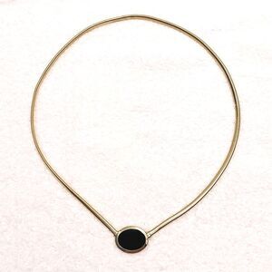 Womens Fashion Belt Gold Tone Coil With Onyx Buckle Stretch 24" #J324